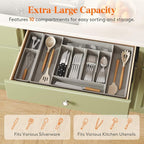 Lifewit Silverware Organizer, Plastic Kitchen Utensil Drawer Tray, Cutlery Flatware Storage Holder for Spoons Forks Knives, 28 x 16 Inches, 10 Compartment, Gray