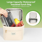 Voova Stainless Steel Lunch Box with Lunch Bag for Women Men Adult, (42oz/1200ml) Leakproof Metal Bento Box with Free Sealing, Insulated Lunchbox for School Work, Beige
