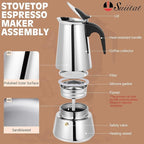 Moka Pot, 6 Cups (10.6 oz) Stovetop Espresso Maker, 304 Stainless Steel Moka Pot, Induction Compatible, Silver