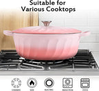 Enameled Oval Dutch Oven Pot with Lid, 7 QT Cast Iron Dutch Oven with Dual Handles for Cooking, Bread Baking, Frying, Non-stick Enamel Coated Oven (7 QT Gradient Pink)