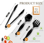 72 Pcs Plastic Serving Utensils Set 9'' Large Disposable Serving Spoons Forks and Tongs for Serving Food Heavy Duty Black Party Utensils Supplies for Buffet Restaurant Picnic Dinner Salad Noodles Soup