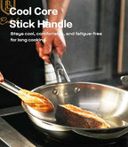 12 Inch Stainless Steel Pan, 5-Ply Clad Base 800℉ Safe Frying Pans for Even Heating, Premium Cookware for Induction, Gas,Electric&Oven