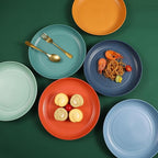 12 Pcs Unbreakable Deep Dinner Plates Set, 9 inch Reusable Plastic Wheat Straw Plates, Microwave and Dishwasher Safe Plate for Kitchen, Lightweight Plate for Dessert, BPA Free, 6 Colors