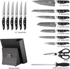 Damascus Knife Set with Block for Kitchen, VG10 Core Damascus Steel Chef Knife Set with Triple-Rivet Handle, Knife Sharpener, 16PCS with Ash Wood Knife Block