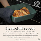 Ceramic Coated Glass Food Storage Container | No PTFE, PFOA, PFAS, and BPA | Reusable Non Toxic Meal Prep Container with Glass Lid | Easy To Store | 2.5 Cup Square [Pine]