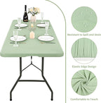 6 Pack Stretch Fabric Table Top Cap Cover, fits 6' Tables, Spandex Table Covers Washable Elastic Rectangle Tablecloth Protector for Indoor Outdoor Party Picnic Wedding, Sage Green, 30" W x 72" L