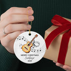 Custom Text Year Name Guitar Player Ceramic Christmas Ornament, Unique Guitar Instrument Ornament Gift for Guitarist Grandparent Dad Mom Brother Sister, Personalized Guitar Musical Ceramic Ornaments