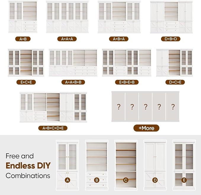 70.8" Tall Farmhouse Kitchen Pantry Cabinet with Doors, Modular Storage Cabinet with 4-Tier Adjustable Shelves, White, Wooden Hutch for Kitchen, Living Room, Set of 2