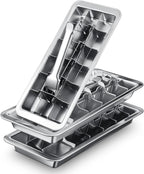 3 Pcs 18 Slot Stainless Steel Ice Cube Maker and Tray Ice Cube Tray for Bars Kitchens Levers Remove Cubes Easy Removal Metal Food Grade Freezer Molds for Food Juice Dishwasher Safe