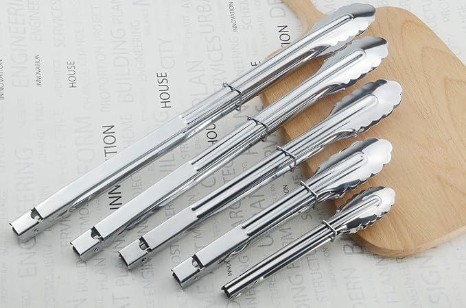 Stainless Steel Locking Kitchen Tongs Extra Long Sturdy Heavy Duty Tongs Set for Cooking Grilling and Barbecue BBQ (14-Inch 3 Pieces)