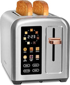 SEEDEEM Toaster 2 Slice, Touch Control Stainless Toaster LCD Display, 50% Faster Heating Speed, 1.4'' Wide Slots, More Timer Functions, Removable Crumb Tray, 1350W, Silver Metallic