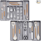 Lifewit Silverware Drawer Organizer and Utensil Organizer Set, Expandable Cooking Cutlery Tray for Kitchen, Adjustable Plastic Flatware Holder Storage Divider for Spoons Forks Knives, Large, Gray