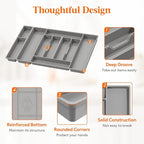 Lifewit Silverware Organizer, Plastic Kitchen Utensil Drawer Tray, Cutlery Flatware Storage Holder for Spoons Forks Knives, 28 x 16 Inches, 10 Compartment, Gray
