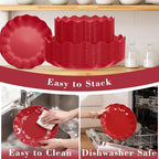 LIYH 50 Pcs Red Plastic Plates Reusable Christmas Plastic Plates Unbreakable Holiday Dinnerware Set Scalloped Plate for Christmas Day,Dishwasher Safe BPA Free (25Guests)