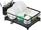 Dish Drying Rack, Large Capacity Dish Drainers for Kitchen Counter with Removeable Cutlery Holder, Rustproof & Sturdy Auto-Drain Multifunctional Organizer for Plates,Cups,knife fork Storage Essentials