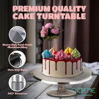 O’Creme Cake Turntable Stand, 12 inch – Heavy-Duty Aluminum Alloy Rotating Turn Table Display Lazy Susan for Decorating Cakes & Cupcakes with Non-Slip Base- Ideal for Weddings, Birthdays