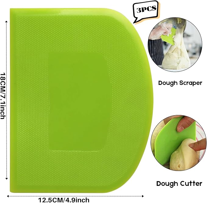 SURDOCA Dough Scraper Bench Scraper - 3P 7.1x4.9" Plastic Flexible Bowl Scraper, Sharp Edge & Angles Cake Scraper. Non-Slip Bakeware Decorating Tools Sculpting & Modeling Tools - Yellow+Green+Yellow