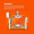 13.2Gallon/50L Jacketed Kettle Large Electronic Tilting Sugar Jam Gas Boiling Machine Commercial Electric Jacketed Pot with Stirring and Edge Scraping 220V 60HZ Three-phase 750W