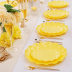 LIYH 24 Pcs Yellow Plastic Plates Reusable, Unbreakable Dinner Plates, Salad Plate, Microwave & Dishwasher Safe, Plate Sets Perfect for Parties,Birthday,Picnics (12guests)
