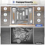 Caperci Large Silverware Organizer for Kitchen Drawer & Utensils - Expandable Drawer Organizer for Cutlery, Flatware & Gadget, BPA-Free Thick Plastic, Wider Compartments & Non-skid Feet (Medium Gray)