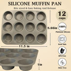 12 Cups Silicone Mini Muffin Pan Set, Nonstick Mini Cupcake Pans, BPA Free Small Muffin Tin for Baking, Set of 2 (Gray+Gray)