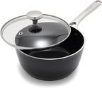 Orfeo 2.4QT Nonstick Saucepan with Lid, Made in Italy, Diamond Ceramic PFAS-Free Cookware, Induction Ready, Scratch Resistant, Laser-Fused Surface for Durability, Dishwasher Safe, Black