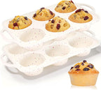 Large Muffin Pan, Metal Reinforced Frame 3.5 Inch Jumbo Silicone Muffin Pan Nonstick 6 Cups for Baking Jumbo Muffin, Frittatas, Jumbo Cupcakes 2 Pack Confetti