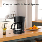 Small 5-Cup Coffee Maker, Drip Coffee Machine with Food-grade Glass Carafe, Always Keep Warm with Manual Switch, Delay Brew, 25oz Water Reservoir, Compact for Home/Office/RV/Travel/Outdoor - Black