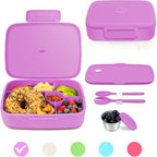 Bento Lunch Box with Kids/Adults, 5 Compartments Leakproof Lunch Container with Dressing Cup, Eco-Friendly Double Insulated Boxes, Dishwasher and Microwave Safe, BPA-Free (purple)