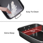 HONGBAKE Lasagna Pan 3 Inch Deep, 15x10" Baking Pan for Oven, Nonstick Cake Baking Dish for Brownie, Roasting Pans with Stainless Steel Handles, Heavy Duty, Dishwasher Safe, Dark Grey