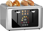 Touch screen Toaster 4 slice,Stainless Steel Digital Timer Toasters with Sound/Screen-Off Function,6 Bread Types & Shade Settings,Smart 1.5 Wide Slots Toaster with Bagel,Defrost,Stainless Steel