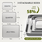 BRONYPRO Stainless Steel Baking Sheet Pan Set of 3, Cookie Sheets 9/12/16 In, Non-Toxic Uncoated Interior (PFOA & PTFE Free), Solid Warp-Resistant Cooking Trays for Oven & Toaster, Gray Exterior