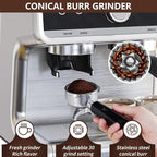 Garvee Super Automatic Espresso Machine with TFT Display, Auto Milk Frother & Grinder, 20 Bar, 6 Custom Drinks, Chrome-Silver with Gold Accents, Compact for Home Barista
