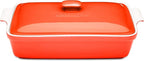 Stoneware Casserole Dish Bakeware Set with Lid, Covered Rectangular Dinnerware, Extra Large 4.23 Quart, 13 by 9 Inch, Rosso [Red]