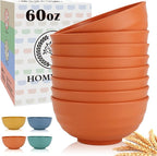 Homienly Large Bowl Set of 8, 60 oz Orange Wheat Straw Bowls, Unbreakable & Microwave Safe, Big Soup and Salad Bowls for Wedding, Party, Camping, Family Dining