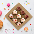 9-Count Brown Cupcake Boxes with Window and Insert, 9x9x3 Inch, 16 Pack, Suitable for Cupcakes, Muffins, and Cookies