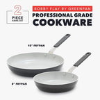 GreenPan x Bobby Flay 2 Piece- 8” and 10” Nonstick Frying Pan Skillet Set, PFAS-Free Diamond Ceramic, Induction Suitable, Stay-Cool Silicone Handle, Easy Clean Dishwasher & Oven Safe, Graphite