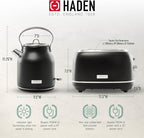 Haden Heritage 2 Slice Wide Slot Stainless Steel Toaster Bundled with 1.7 Liter Stainless Steel Electric Water Kettle, Black & Chrome