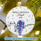 Customized Microphone Recording Ceramic Ornament, Personalized Year Text Name Microphone Lover Ornaments Gift for Women Men Inger Vocalist Musical, Unique Vocals Microphone Ceramic Xmas Ornament 2025