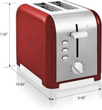 Kenmore toaster 2 slice - extra wide slot countertop kitchen appliance, defrost function, tostador de pan, compact design, easy clean crumb tray, bread bagel, 9 shade settings, stainless steel & Red