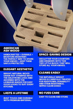 DALSTRONG Universal Knife Block - 18 Slots - Premium American Ash Wood - Aluminum Alloy Rim Kitchen Set - Lion Head Logo Badge - Premium Craftsmanship Knife Set - Angled For Ergonomics - Cleans Easily