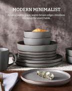 Famiware Mercury Plates and Bowls Sets, 18 Pieces Stoneware Dinnerware Sets, Dishes Set for 6, Microwave and Dishwasher Safe, Dark Grey