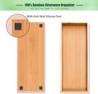 Bamboo Drawer Organizer, Utensil Organizer for Kitchen, Bamboo Storage Box Wood Silverware Tray for Drawer Set of 2