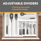 SpaceAid 2.5" High Bamboo Silverware Drawer Organizer with Labels, Kitchen Utensil Expandable Tray Holder for Flatware, Cutlery, Spoon and Knives Drawer Storage Organization (White)