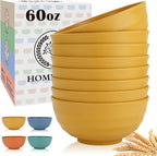 Homienly Sunshine Yellow Bowl Set of 8, 60 Oz Large Wheat Straw Bowls, Unbreakable Big Salad & Soup Bowls, Microwave Safe for Easter, Picnic, Kids Party & Family Meals