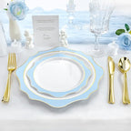100 PCS White and Blue Disposable Plates for 50 Guests, Scalloped Plastic Plates Include 50 Dinner Plates and 50 Dessert Plates for Party, Wedding and Graduation