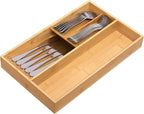 Bamboo silverware tray organizer, Utensil Holder and Cutlery Tray for Drawer, Kitchen Drawer Organizer Divider for Spoons Forks Knives
