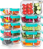 KOMUEE 10 Packs 30oz Glass Meal Prep Containers 2 Compartments,Glass Food Storage Containers with Lids,Airtight Glass Lunch Bento Boxes,Oven,Freezer and Dishwasher Safe, Green
