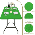 6 Pack Fitted Tablecloth for 6 Foot Rectangle Tables, Green Elastic Outdoor Picnic Table Cover, Washable Stretch Folding Table Cloths 6 ft for Camping Party Patio Kitchen Banquet, 30" W x 72" L
