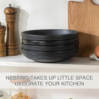 HAPPY KIT 9'' Large Pasta Bowls Stoneware Reactive Glaze, 42 Oz Large Salad Bowls Set of 4, Serving Bowls, Microwave Dishwasher Safe, Matte Black